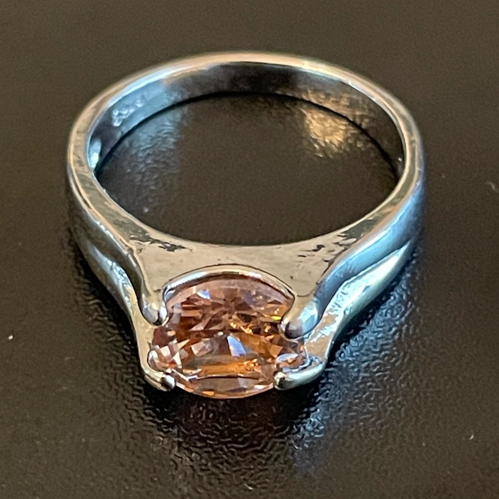 Orange cubic zirconia S925 silver ring size 7.5